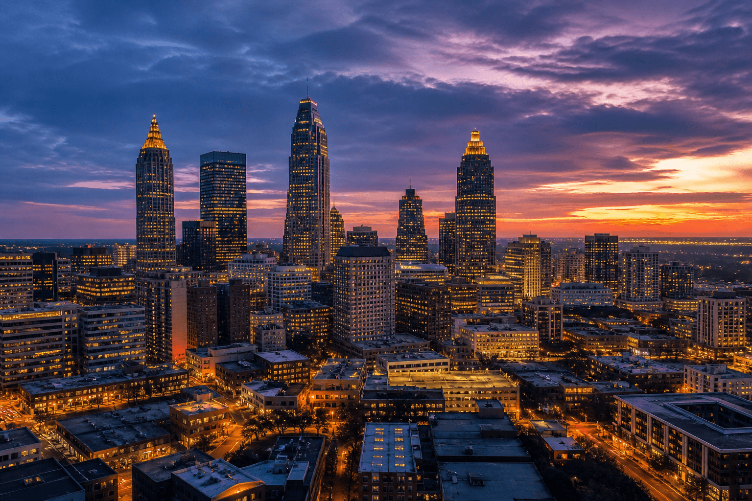Atlanta skyline at dusk.